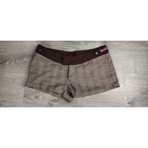 Y2K Hustler Hardcore Plaid Shorts Women's Sz 7 Low Rise Pink Logo Vtg Halloween